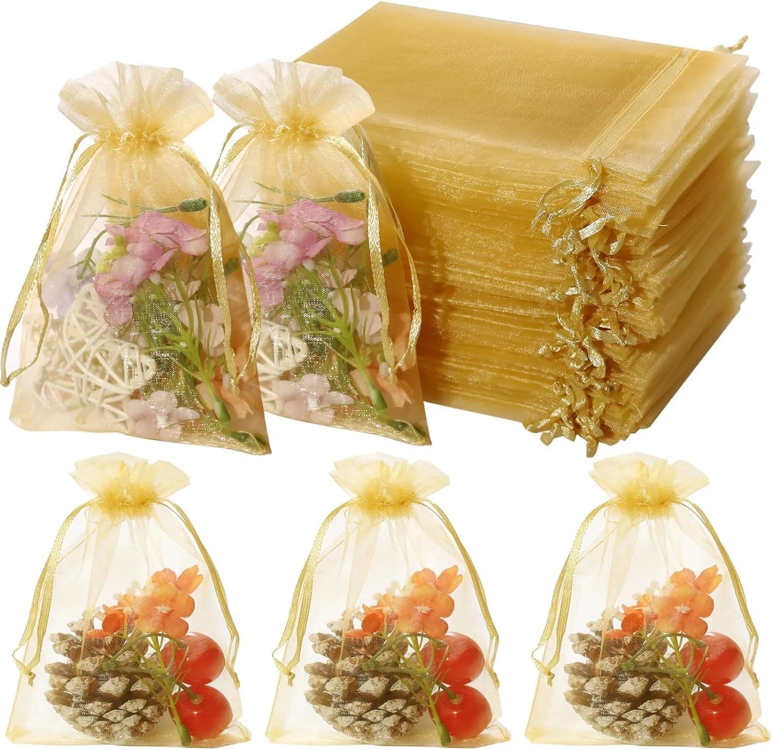 20x30 cms | 8x12 inch | Golden Colour | Organza Bags/Shagun Potli/Jewellery Packing/Dry Fruit Pouch Akshada Pouches Return Favour Organza Pouches
