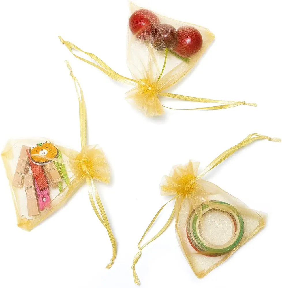 20x30 cms | 8x12 inch | Golden Colour | Organza Bags/Shagun Potli/Jewellery Packing/Dry Fruit Pouch Akshada Pouches Return Favour Organza Pouches