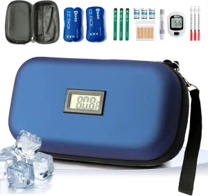 24-Hour Insulin Cooler Travel Case TSA Approved Medication Diabetic Cooler for Daily Life Trip with Thermometer Temperature Display Refrigerated Medicine Organizer Bag Includes 2 Ice Packs(Blue)