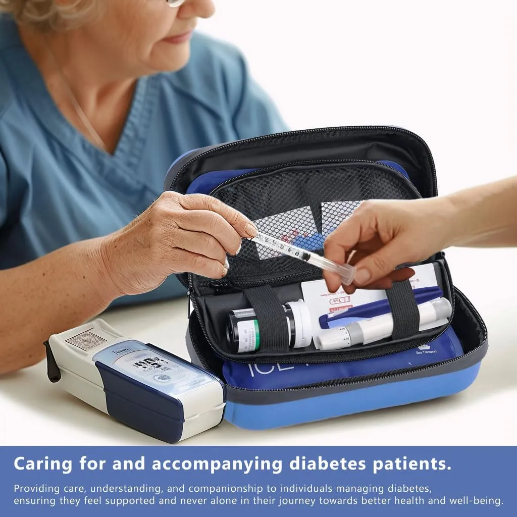 24-Hour Insulin Cooler Travel Case TSA Approved Medication Diabetic Cooler for Daily Life Trip with Thermometer Temperature Display Refrigerated Medicine Organizer Bag Includes 2 Ice Packs(Blue)