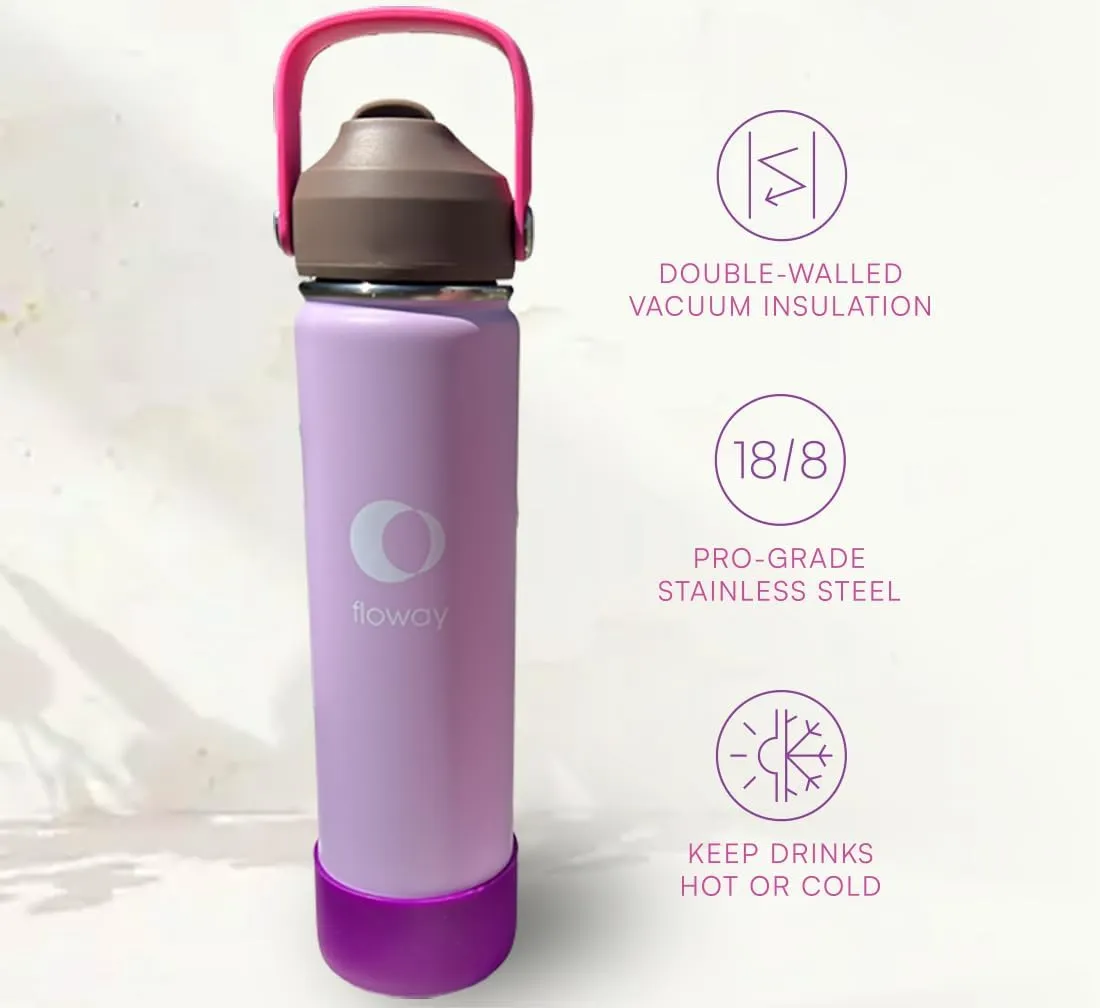 24oz Stainless Steel Vacuum Insulated Water Bottle with Straw Lid and Cleaning Brush, BPA Free, Leakproof, Temp Control, for Hot and Cold Drinks (Electric Lavender, 24oz)