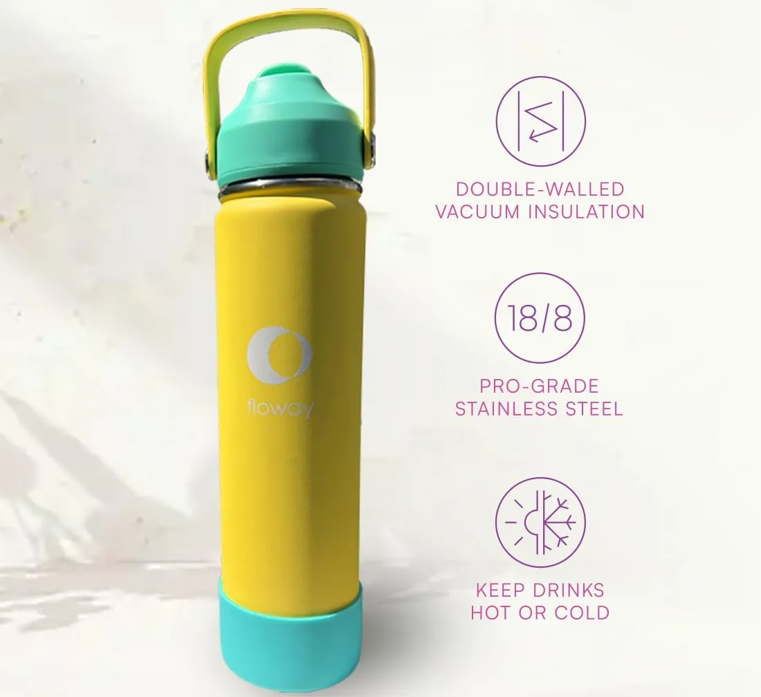 24oz Stainless Steel Vacuum Insulated Water Bottle with Straw Lid and Cleaning Brush, BPA Free, Leakproof, Temp Control, for Hot and Cold Drinks (Vibrant Lemon, 24oz)