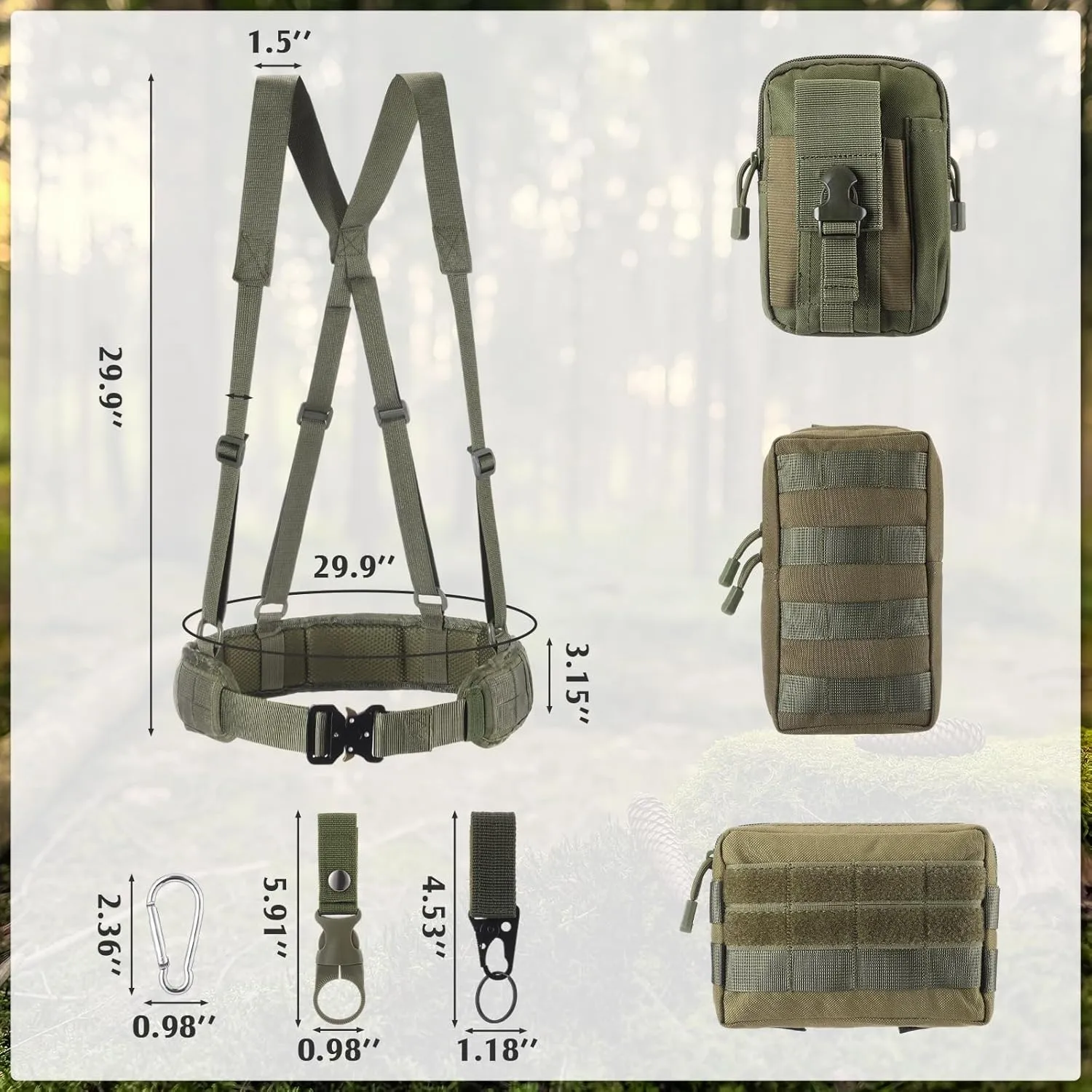 29.9 Inches Molle Tactical Belts Set with Accessories Include Combat Belt Harness Molle Pouches Safety Buckles for Men Outdoor