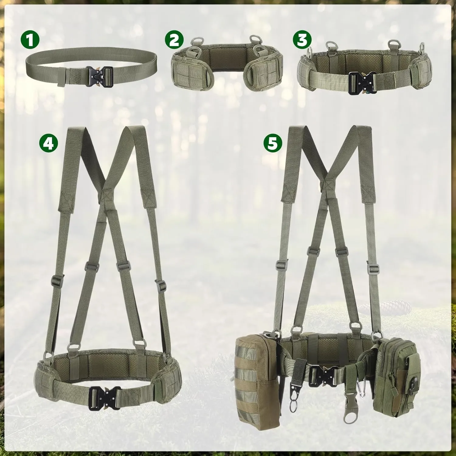 29.9 Inches Molle Tactical Belts Set with Accessories Include Combat Belt Harness Molle Pouches Safety Buckles for Men Outdoor