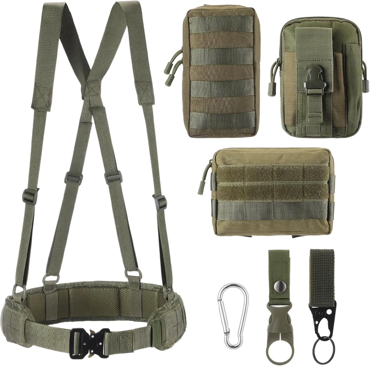 29.9 Inches Molle Tactical Belts Set with Accessories Include Combat Belt Harness Molle Pouches Safety Buckles for Men Outdoor