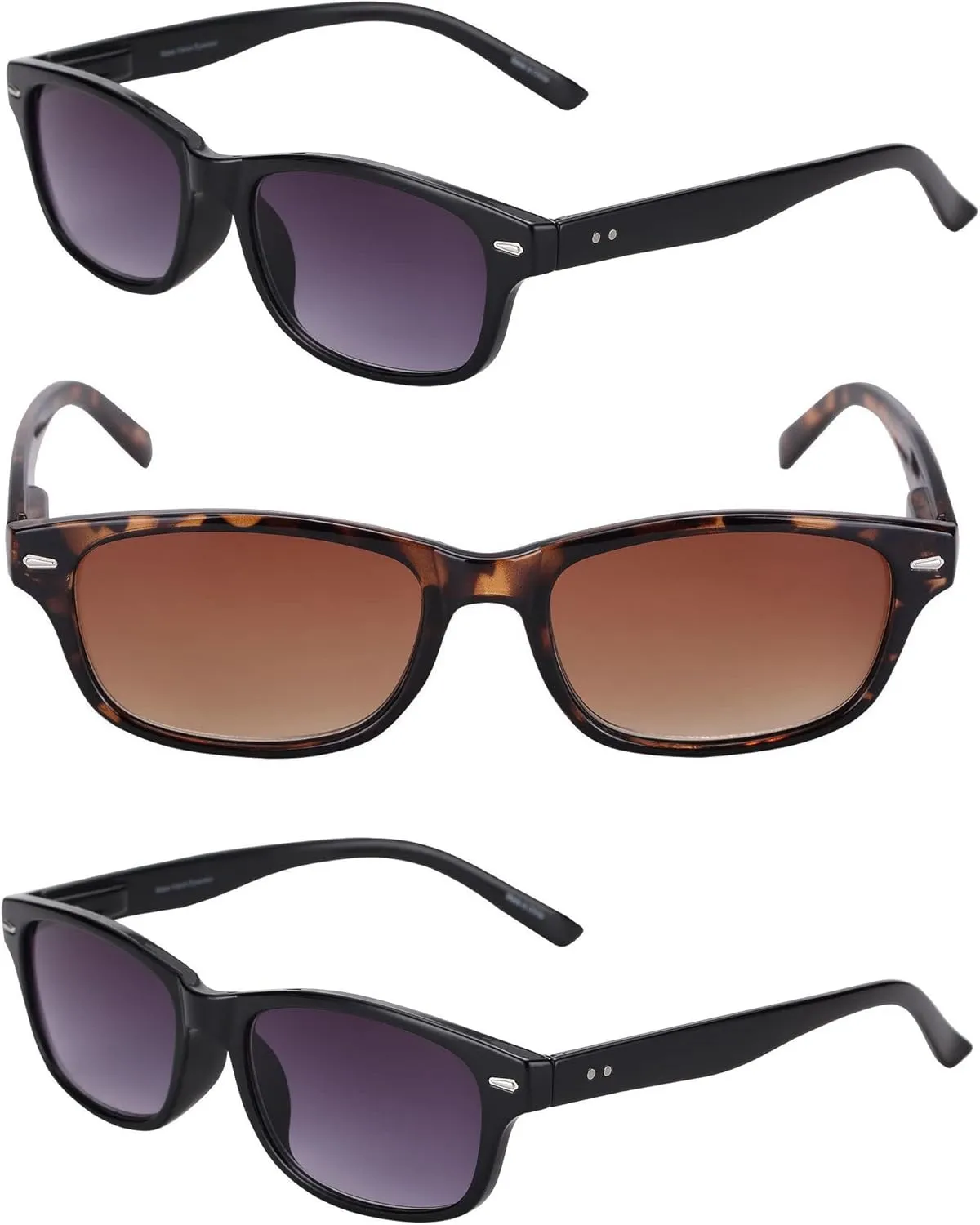3 Pair of Full Reading Sunglasses (Non Bifocal) for Men and Women - Outdoor Sun Readers