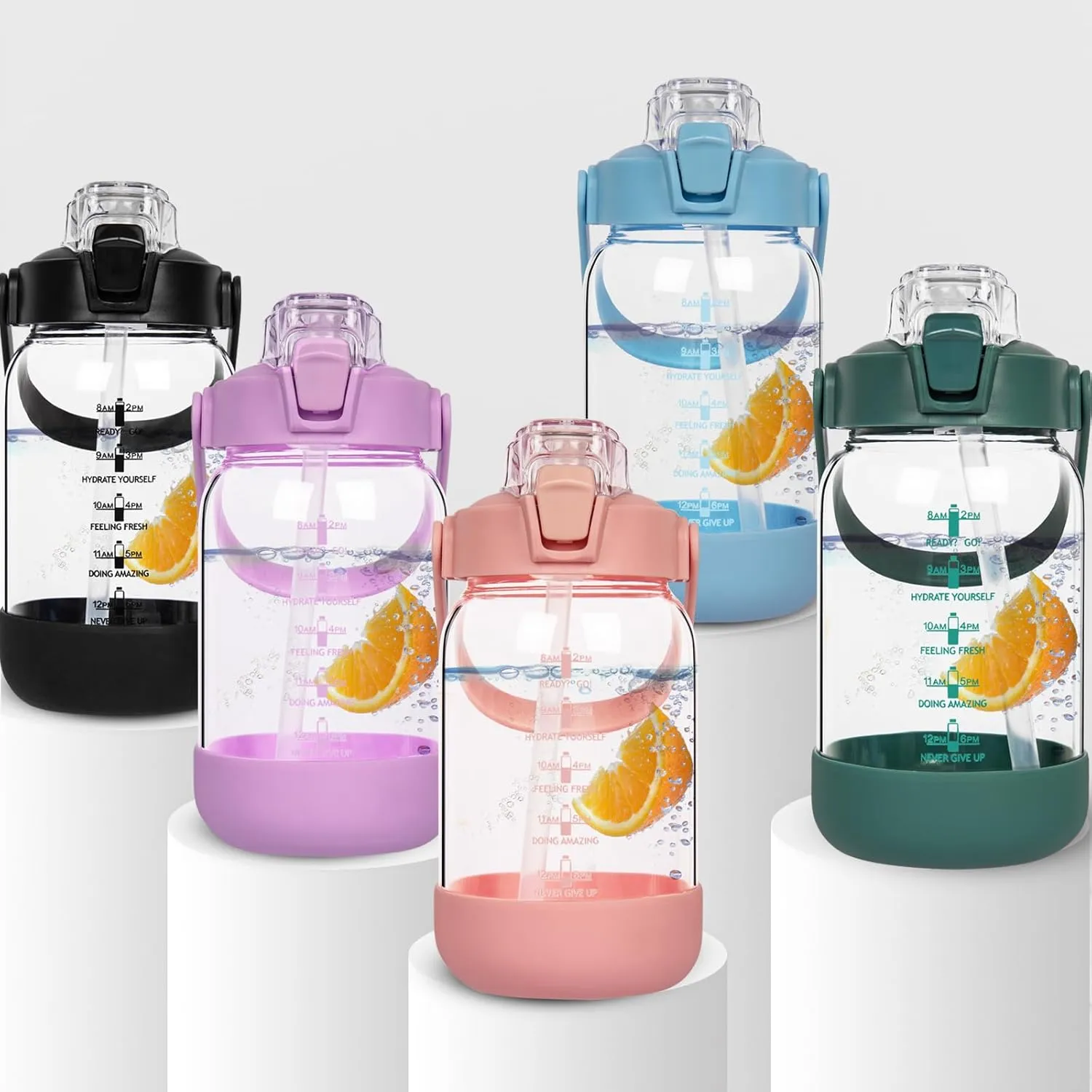 32 oz Glass Water Bottle with Straw and Time Marker, Large Motivational Borosilicate Glass Drinking Bottle with Silicone Boot and Sleeve