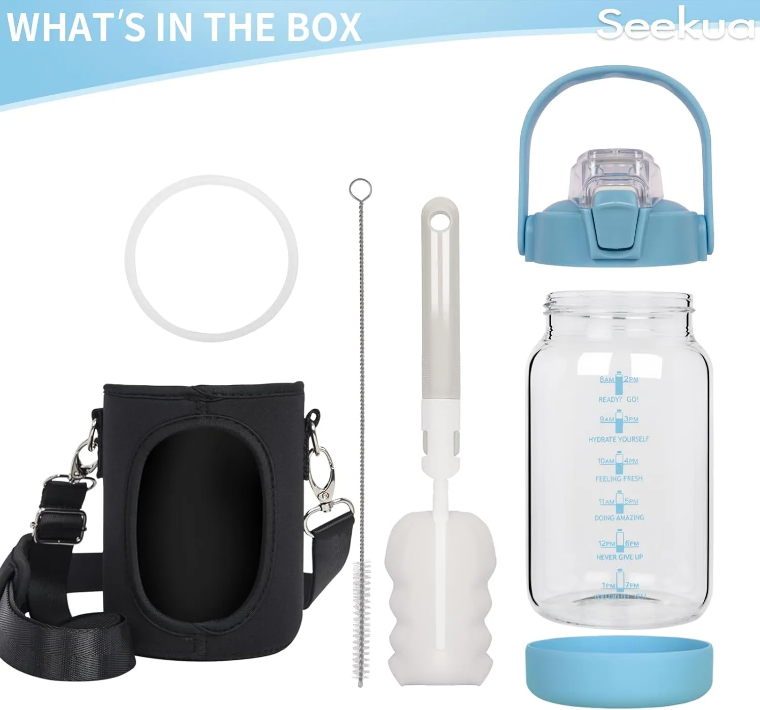 32 oz Glass Water Bottle with Straw and Time Marker, Large Motivational Borosilicate Glass Drinking Bottle with Silicone Boot and Sleeve