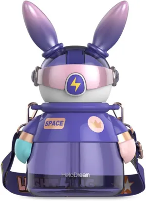 32 oz Water Bottle with Straw,Cool Gradient color Lightning Rabbit shape & Stylish Strap,Leak Proof Cute Straw Cup,Kids Water Bottle for School (purple)