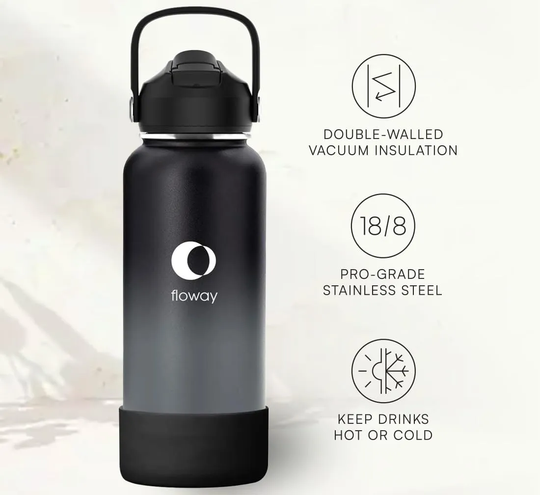 32oz Stainless Steel Vacuum Insulated Water Bottle with Straw Lid and Cleaning Brush, BPA Free, Leakproof, Temp Control, for Hot and Cold Drinks (Midnight, 32oz)