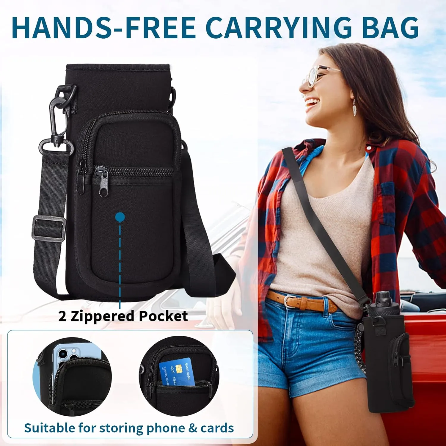 32oz/40oz/64oz Insulated Water Bottles - with Straw & Flip Auto Lid, Stainless Steel Water Bottle Shoulder Carrier Bag, Silicone Boot, BPA-Free Metal Water Bottle with Handle Paracord