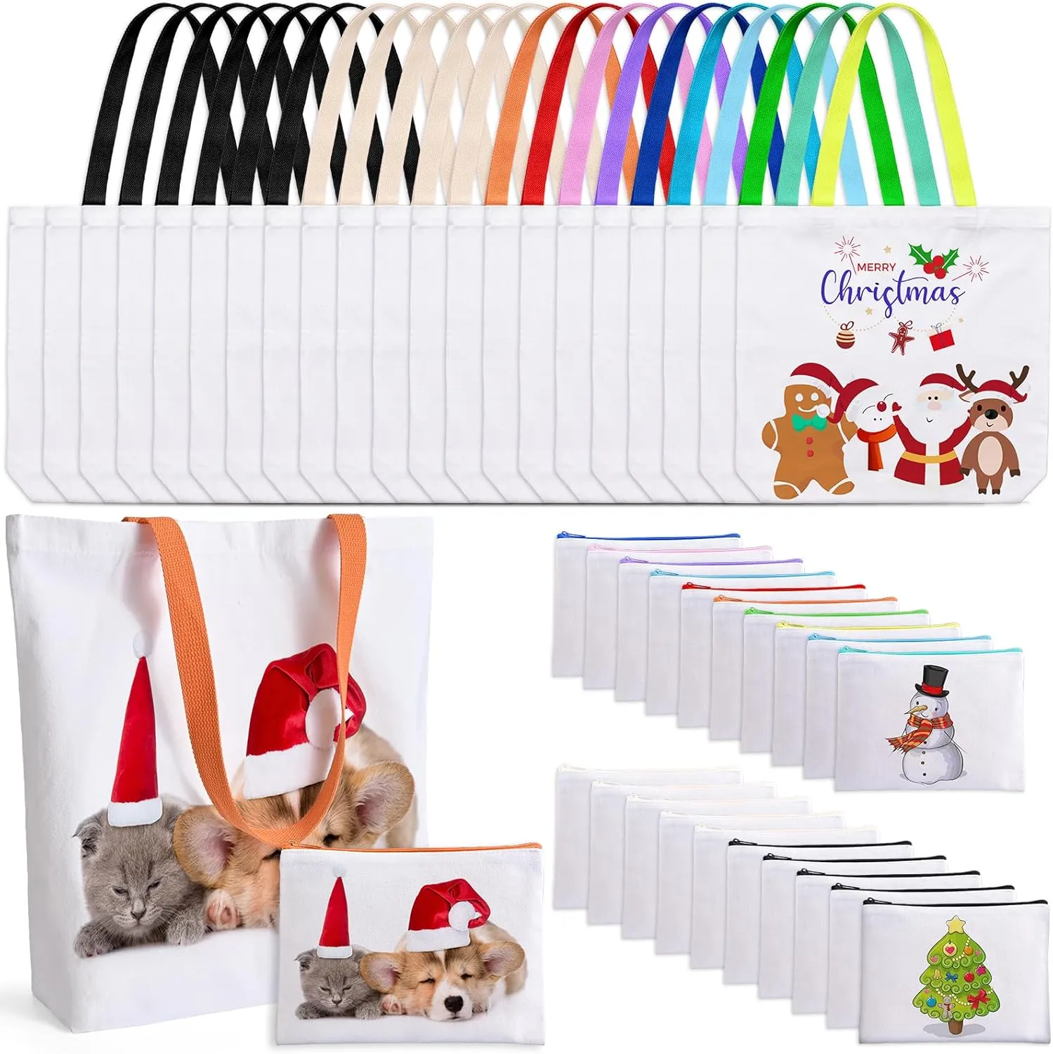 40 Pack Sublimation Blanks Canvas Tote Bag, Reusable Large Grocery Bags DIY Heat Transfer Cosmetic Makeup Pouches Shopping Bags with Matched Color for DIY, Advertising, Easter Day Craft Gift