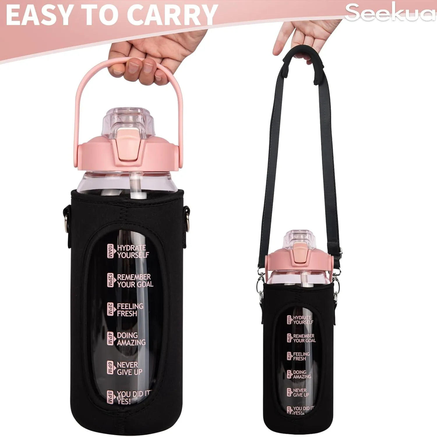 48 oz Glass Water Bottle with Straw and Time Marker, Large Motivational Borosilicate Glass Drinking Bottle with Silicone Boot and Sleeve