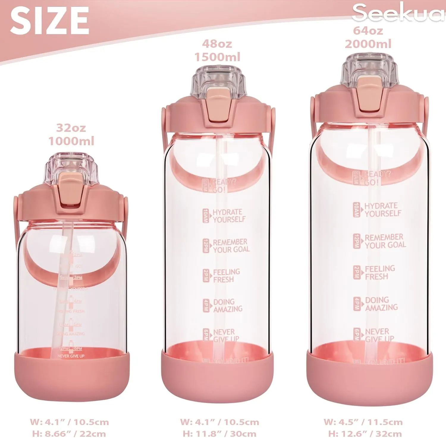 48 oz Glass Water Bottle with Straw and Time Marker, Large Motivational Borosilicate Glass Drinking Bottle with Silicone Boot and Sleeve