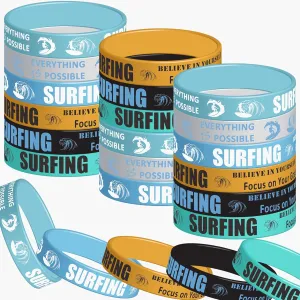 48PCS Surfs Up Party Rubber Bracelets, Summer Surf Themed Birthday Party Supplies Decorations Surf's Up Gifts Prize Goodie Bag Favors Surfing Silicone Wristbands