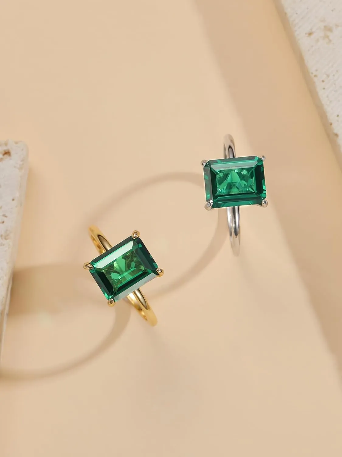 4ct 925 Sterling Silver Emerald-Cut Engagement Ring Simulated Emerald Solitaire Cubic Zirconia Wedding Ring Customizable Birthstone Rings for Mothers Valentines Thanksgiving Day Size 5-10