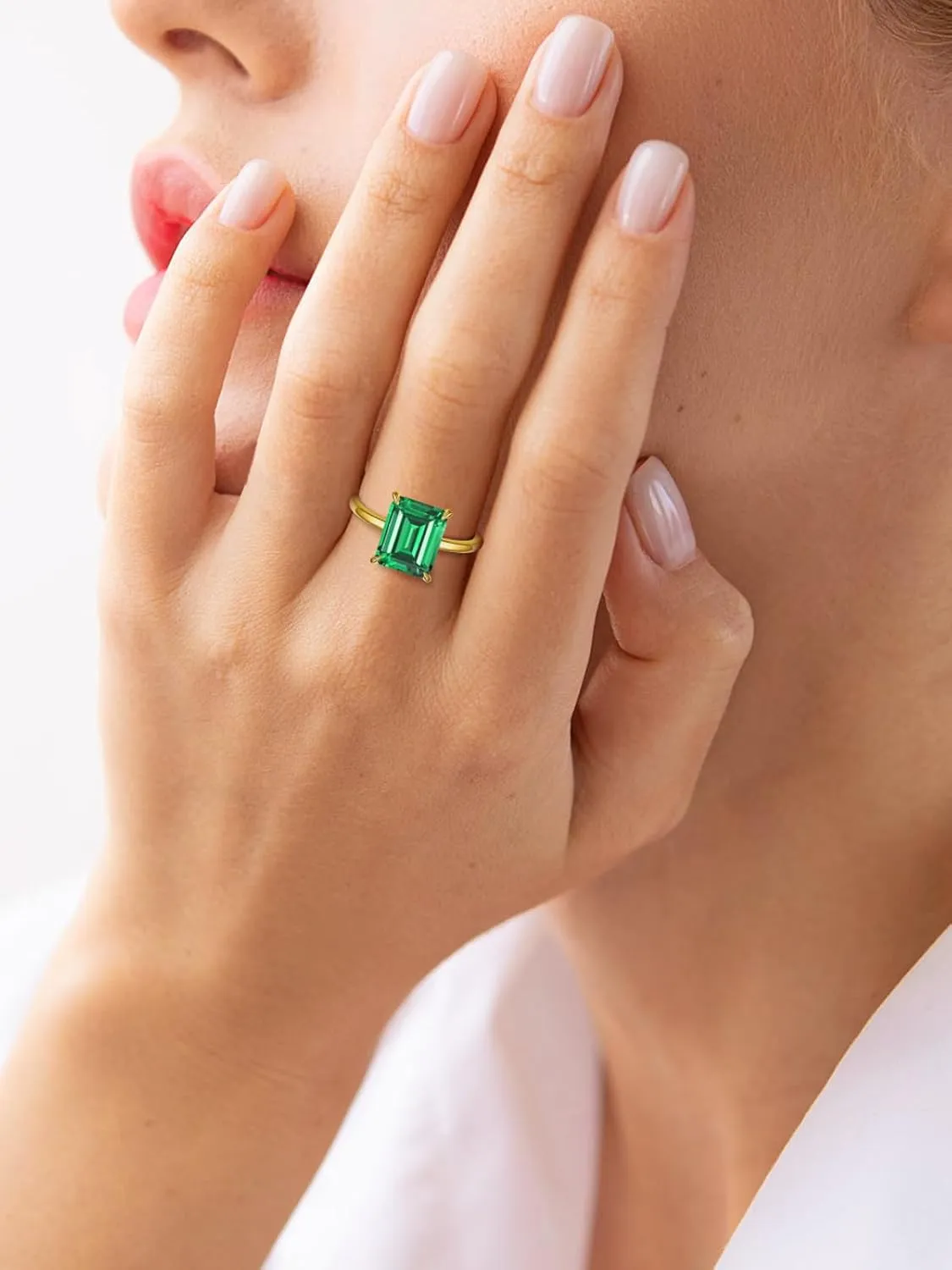 4ct 925 Sterling Silver Emerald-Cut Engagement Ring Simulated Emerald Solitaire Cubic Zirconia Wedding Ring Customizable Birthstone Rings for Mothers Valentines Thanksgiving Day Size 5-10