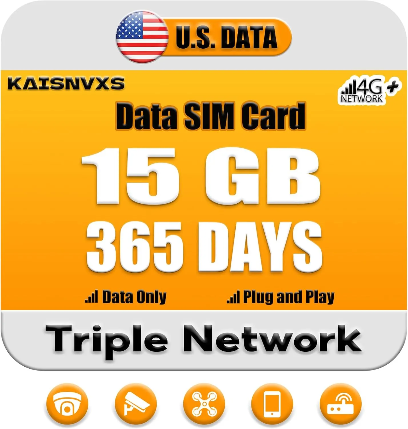 4G LTE Cellular Data SIM Card for 365 Days 15GB Compatible with USA Nationwide Networks for Security Cameras, Hunting Trail Cameras, Game Cameras, Tablets, Unlocked IoT Device,Plug and Play