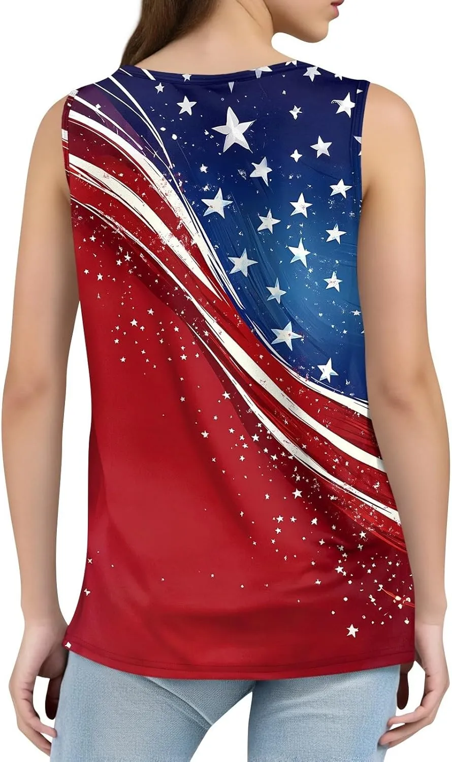 4Th of July Shirts Women Independence Day Square Neck Tank Top Sleeveless USA Flag Tees Red White and Blue Outfits