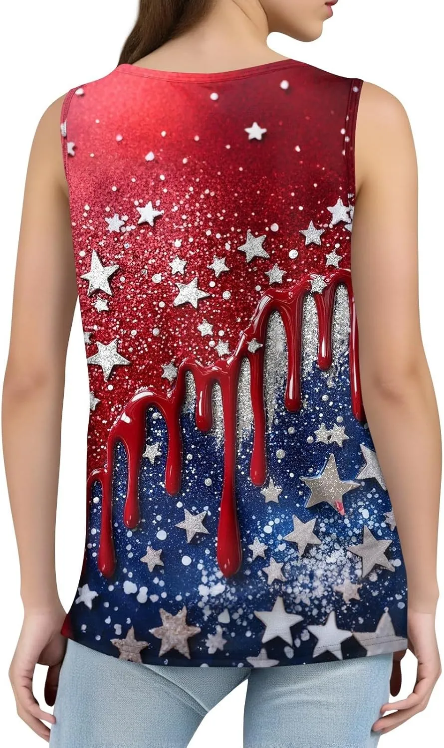 4Th of July Shirts Women Independence Day Square Neck Tank Top Sleeveless USA Flag Tees Red White and Blue Outfits