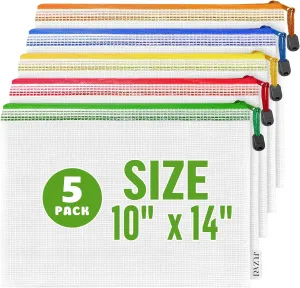 5 Pack Mesh Zipper Pouch Bags 10x14 inch - Plastic Zipper Pouches for Organizing - Document Bags With Zippered - Letter Size Zippered Pouch - Document Pouches