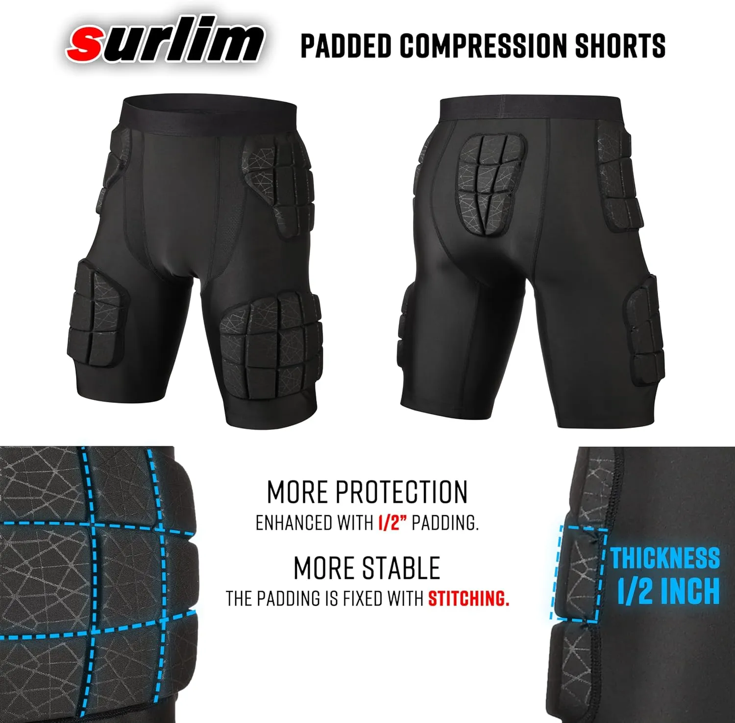 5-Pad Football Compression Girdle/Shorts, Football Padded Shorts, Football Girdle Hip and Thigh Protector