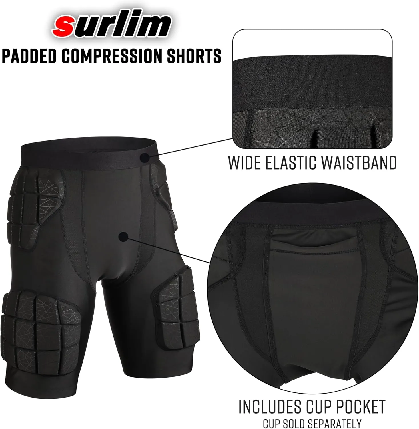 5-Pad Football Compression Girdle/Shorts, Football Padded Shorts, Football Girdle Hip and Thigh Protector