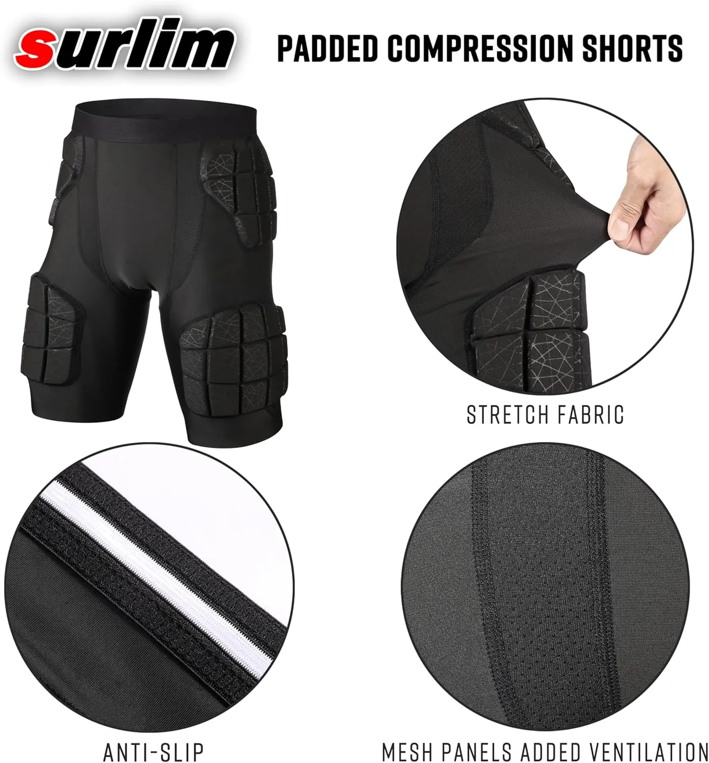 5-Pad Football Compression Girdle/Shorts, Football Padded Shorts, Football Girdle Hip and Thigh Protector