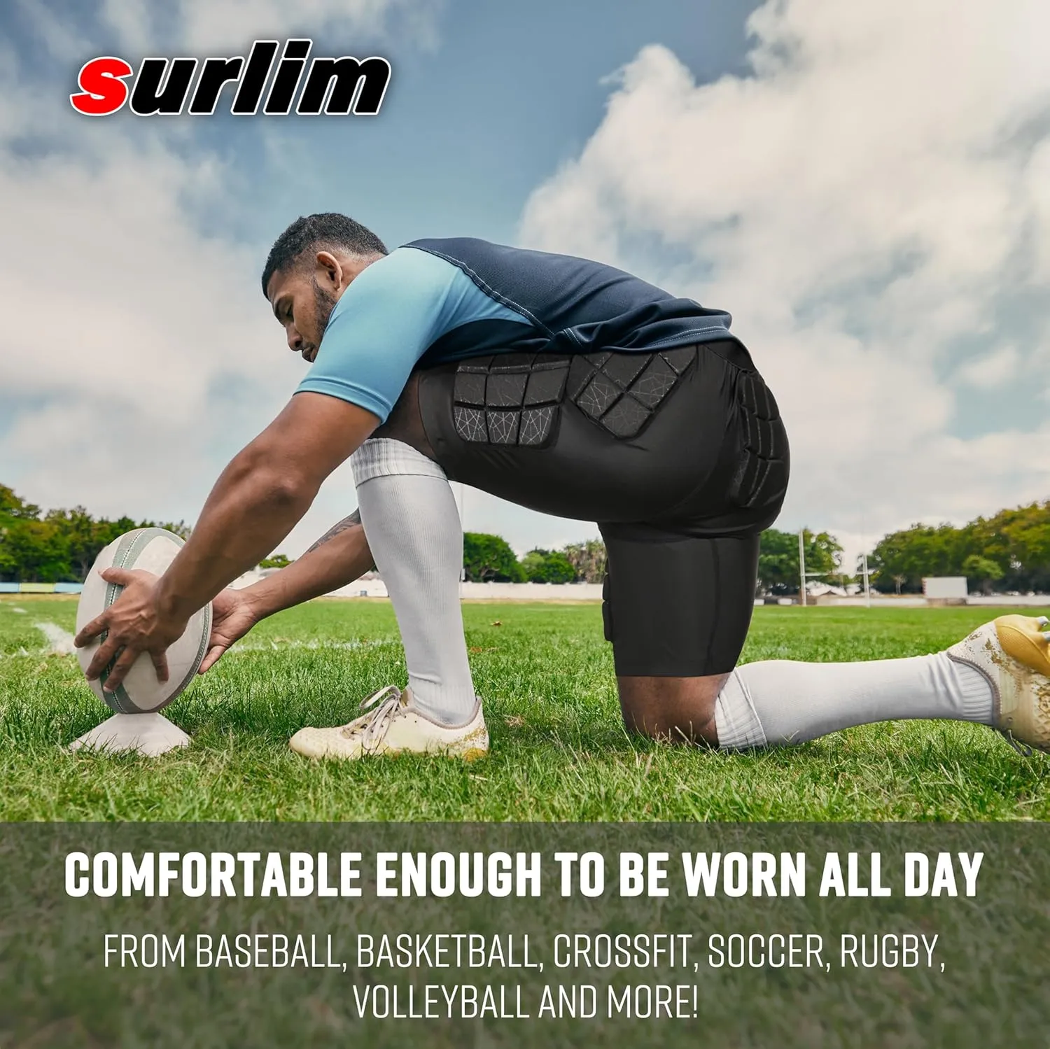 5-Pad Football Compression Girdle/Shorts, Football Padded Shorts, Football Girdle Hip and Thigh Protector