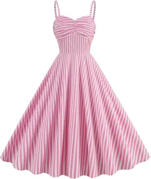 50s Pink Plaid Dresses for Women Vintage 1950s Pink Gingham Dress Spaghetti Straps Rockabilly Pinup Dresses Halloween Cosplay