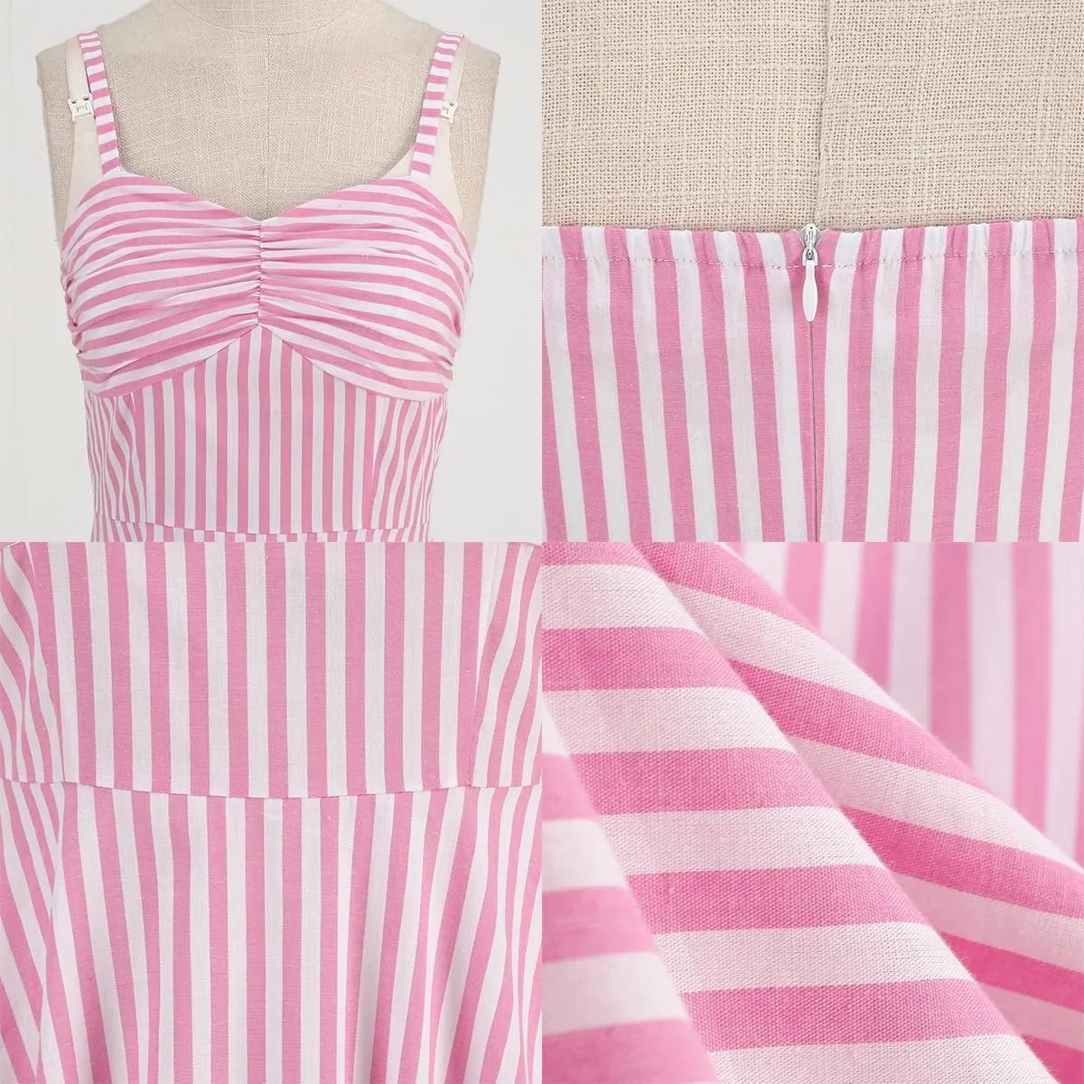 50s Pink Plaid Dresses for Women Vintage 1950s Pink Gingham Dress Spaghetti Straps Rockabilly Pinup Dresses Halloween Cosplay