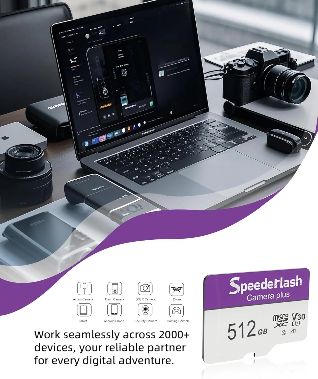 512GB Micro SDXC Memory Card, Camera Plus TF Card with Adapter, Up to 100MB/s Read Speed, 4K UHD&5K Video Support, U1, V30, A1 Rated, Waterproof, for Security Camera, Dashcam, Drones