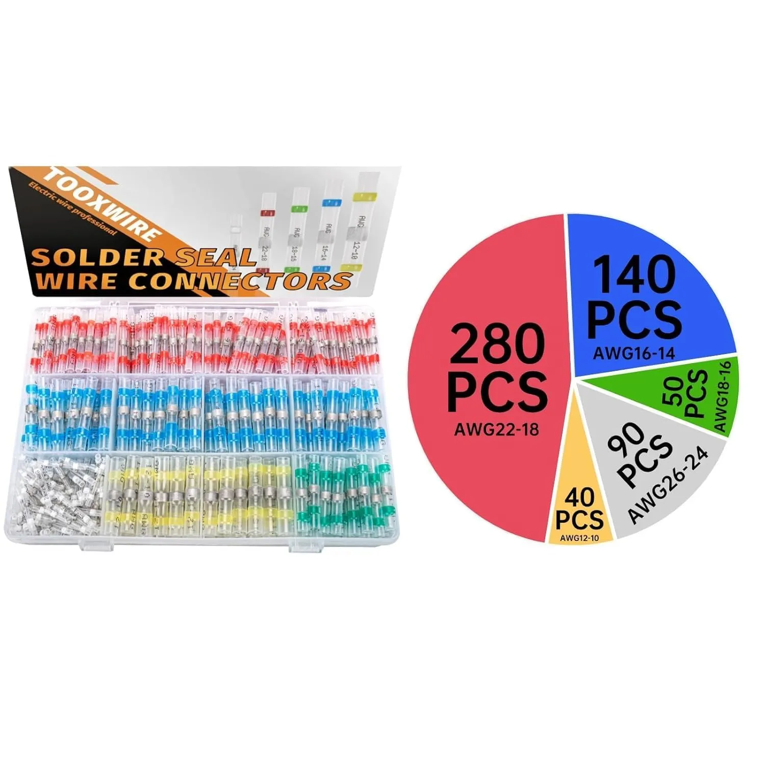 600PCS Heat Shrink Wire Connectors, Marine & Auto Solderless Waterproof Connectors for Heavy-Duty Applications - 10-26 AWG, 5 Sizes