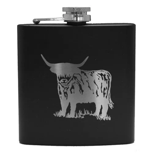 6oz Matt Black Hip Flask in 9 Designs