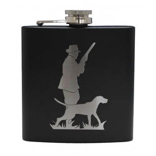 6oz Matt Black Hip Flask in 9 Designs