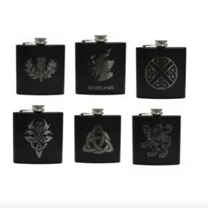 6oz Matt Black Hip Flask in 9 Designs