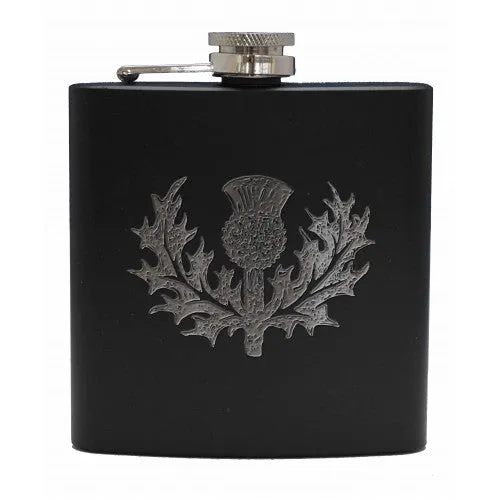 6oz Matt Black Hip Flask in 9 Designs