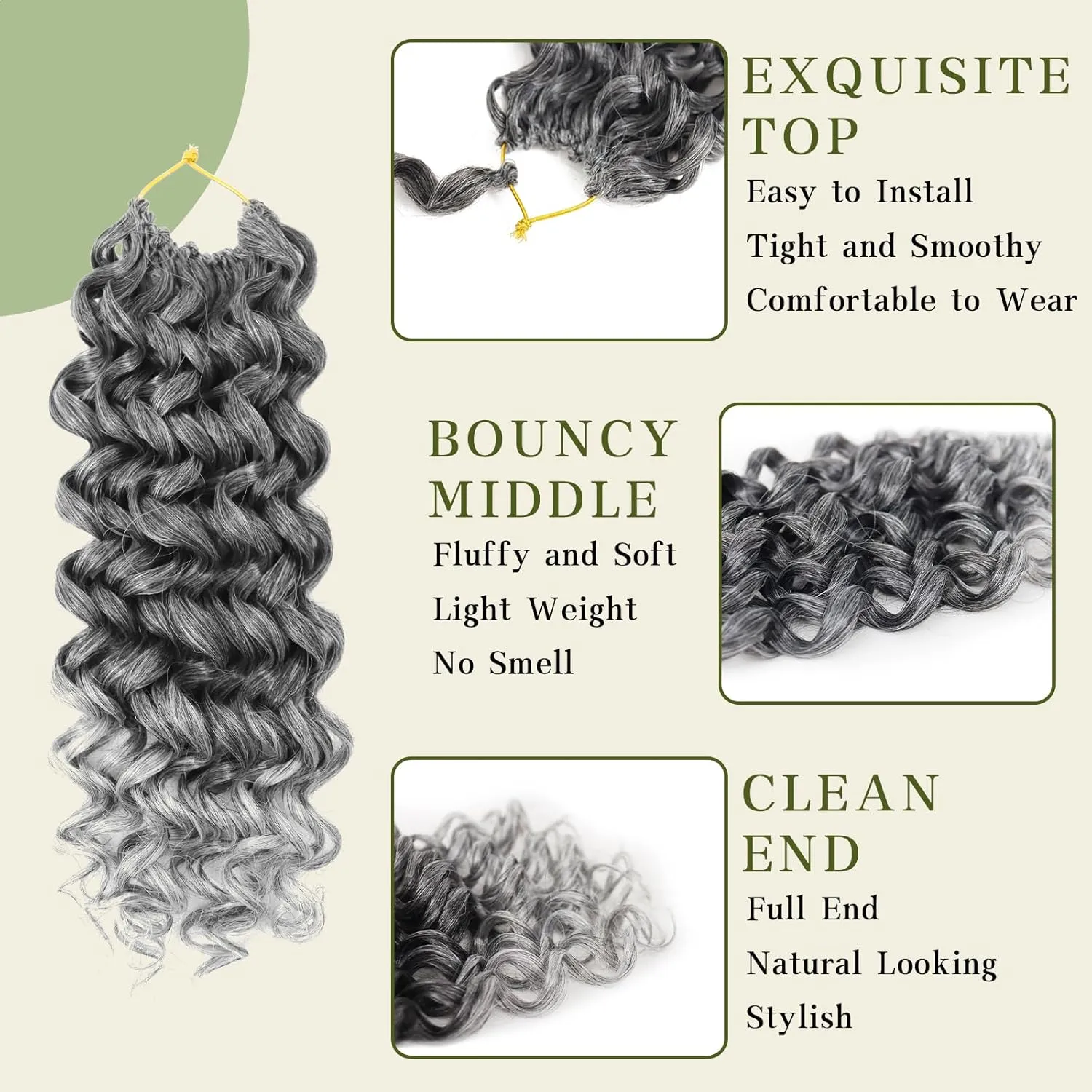7 Packs Curly Crochet Hair for Black Women 14 Inch GOGO Curl Crochet Hair Deep Ocean Wave Synthetic Bohemian Crochet Braids (14 inch, TGREY)