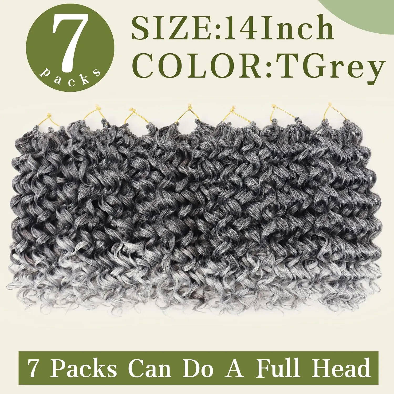 7 Packs Curly Crochet Hair for Black Women 14 Inch GOGO Curl Crochet Hair Deep Ocean Wave Synthetic Bohemian Crochet Braids (14 inch, TGREY)