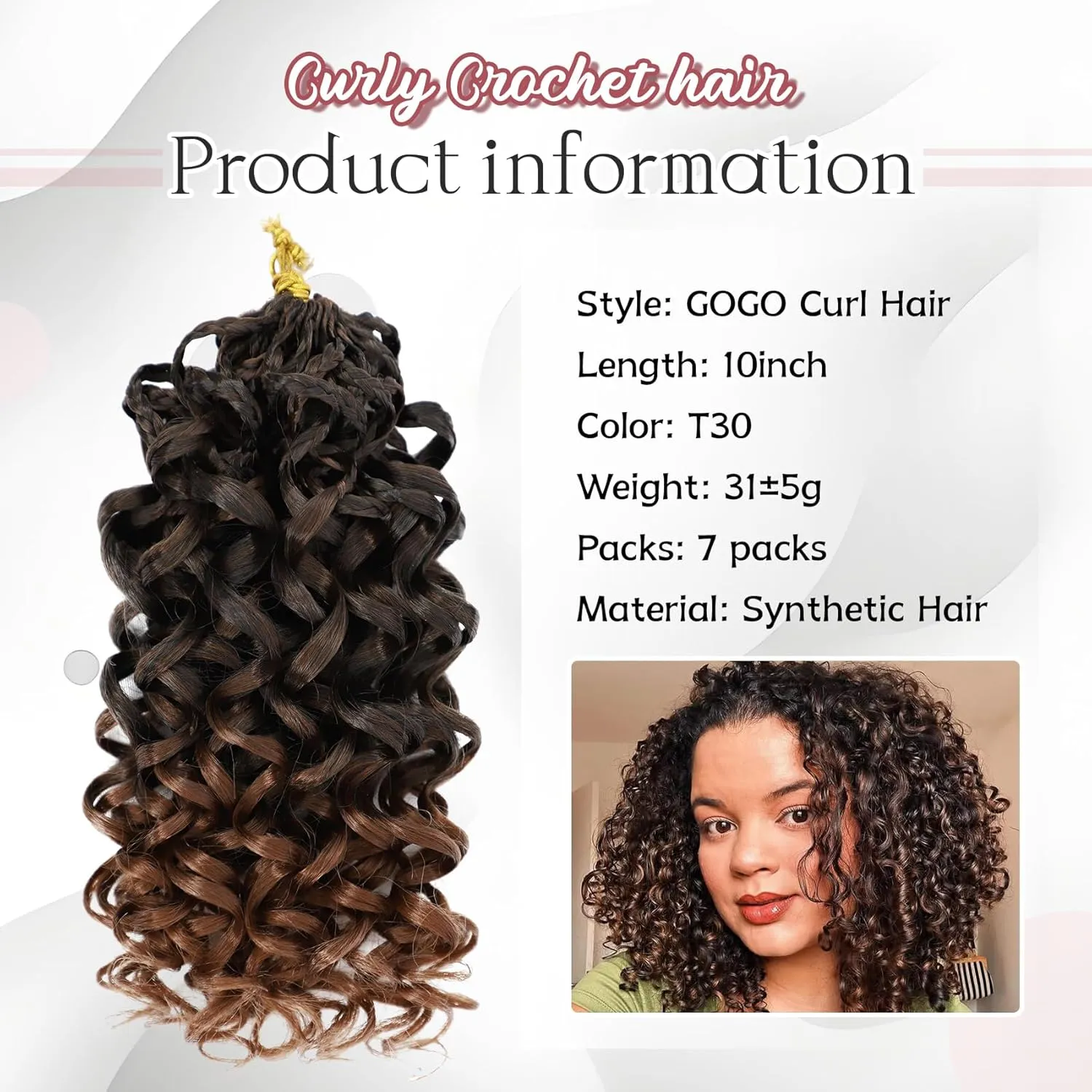 7 Packs Gogo Curl Crochet Hair for Women 10 Inch Pre-Twisted Curly Crochet Hair Pre Looped Deep Ocean Water Wave Beach Curl Crochet Braids Synthetic Braiding Hair Extensions (10 Inch, 1B/30)