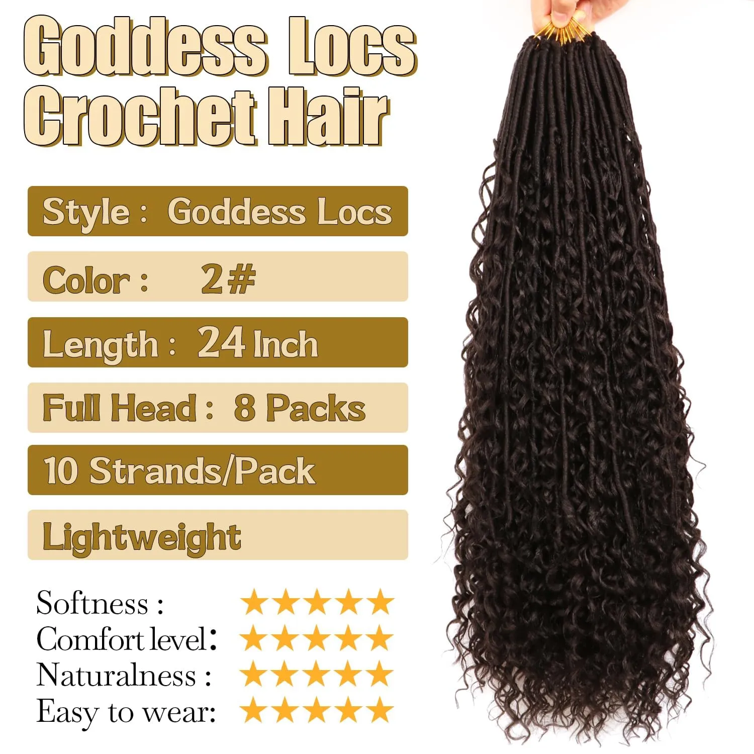 8 Packs Goddess Faux Locs Crochet Hair-24 Inch Boho Soft Locs Crochet Hair for Black Women (#2, 24 Inch(Pack of 8))