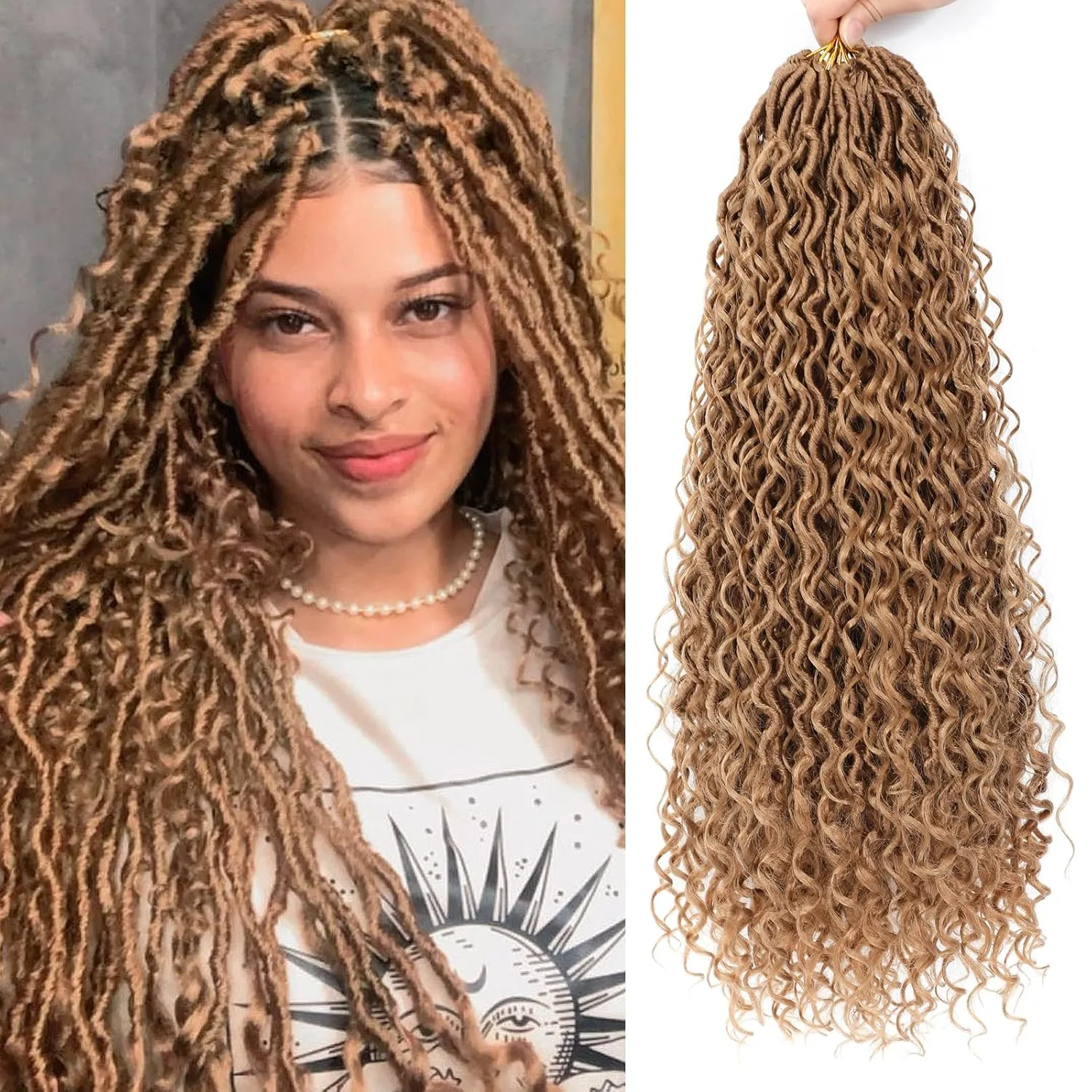 8 Packs Goddess Faux Locs Crochet Hair for Black Women, Long Goddess Locs Crochet Hair, Boho Style Locs, River Locs with Curly Ends (22Inch, 27#, 8Packs)