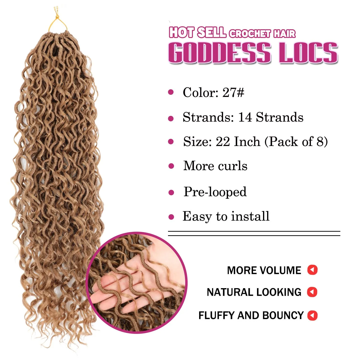 8 Packs Goddess Faux Locs Crochet Hair for Black Women, Long Goddess Locs Crochet Hair, Boho Style Locs, River Locs with Curly Ends (22Inch, 27#, 8Packs)