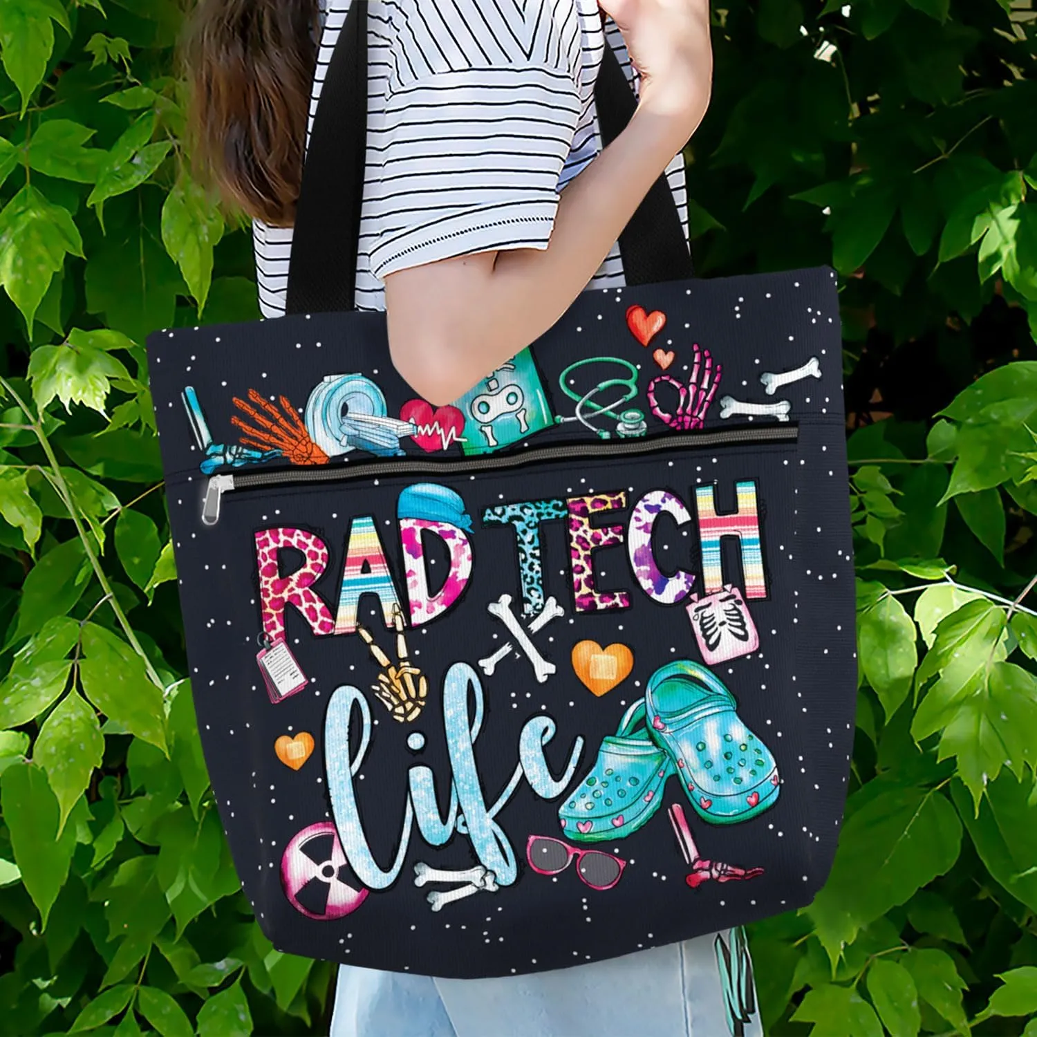 84hoods Large Waterproof Tote Bag with Pockets and Zipper for Work. Gift for Nurse. Shoulder Bag for Women.