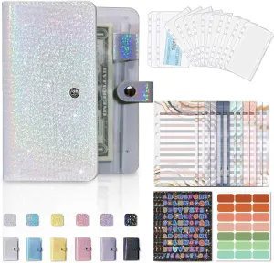 A6 Budget Binder with 12pcs Zipper Envelopes for Budgeting, Money Organizer for Cash Stuffing Savings Binder Book, Small Budget Planner Wallet with Bill Pouches & Expense Budget Sheets, Silver