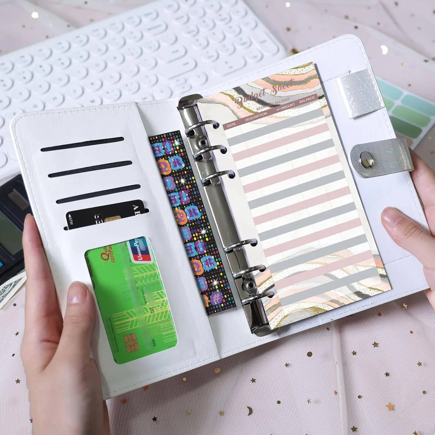 A6 Budget Binder with 12pcs Zipper Envelopes for Budgeting, Money Organizer for Cash Stuffing Savings Binder Book, Small Budget Planner Wallet with Bill Pouches & Expense Budget Sheets, Silver