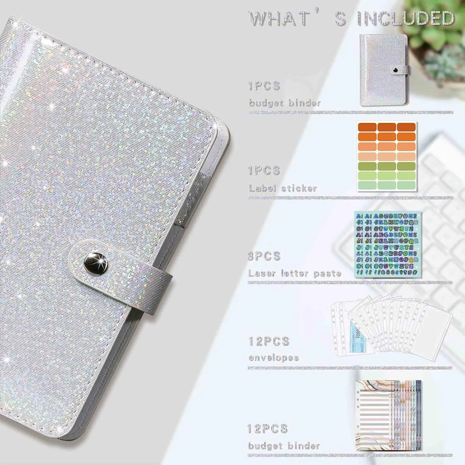A6 Budget Binder with 12pcs Zipper Envelopes for Budgeting, Money Organizer for Cash Stuffing Savings Binder Book, Small Budget Planner Wallet with Bill Pouches & Expense Budget Sheets, Silver