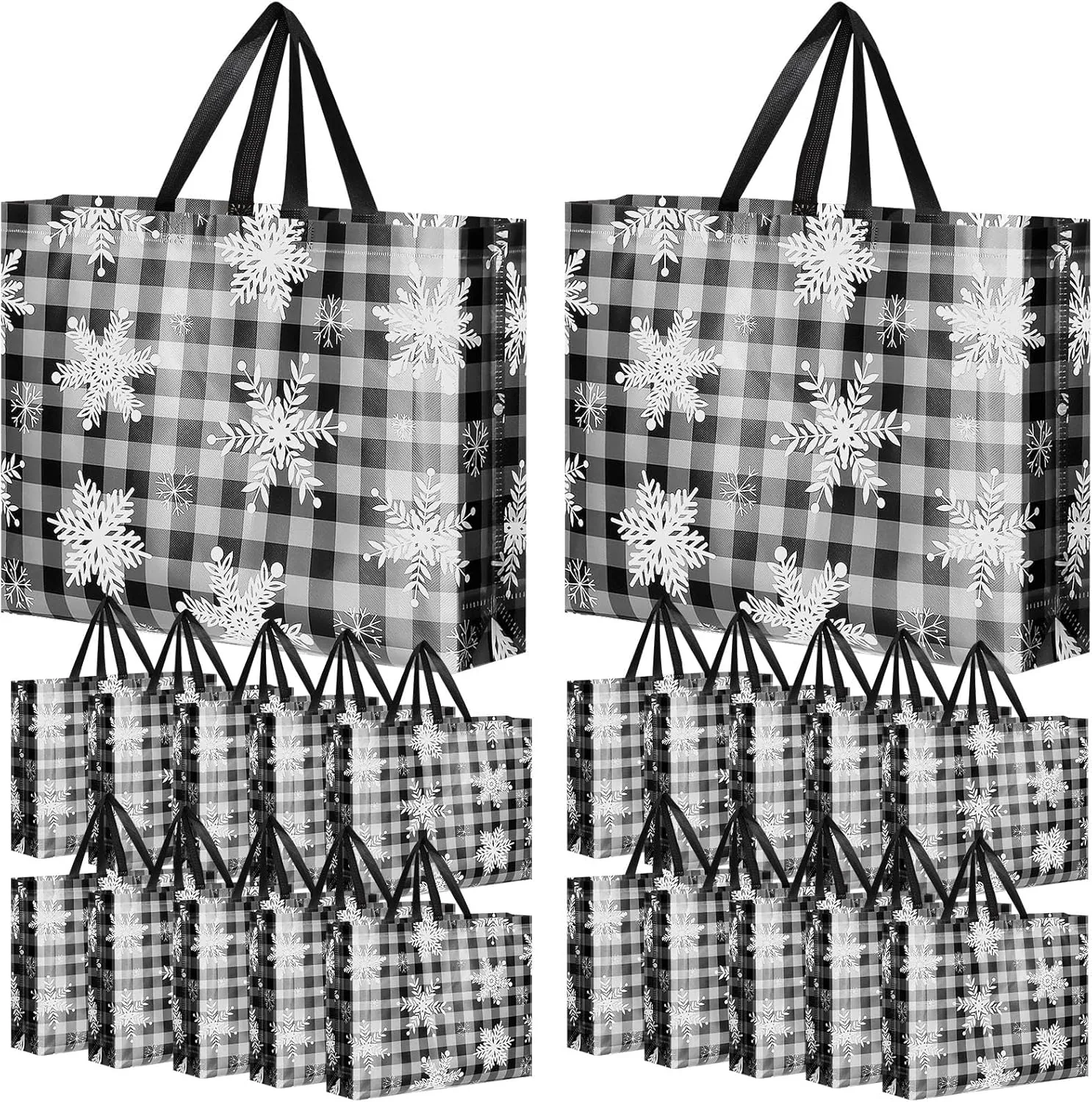 Abbylike 36 Pcs Reusable Christmas Large Gift Bags Bulk Xmas Holiday Plaid Tote Shopping Bags with Handles