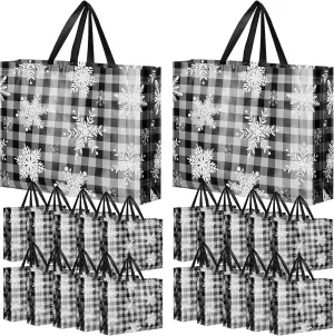Abbylike 36 Pcs Reusable Christmas Large Gift Bags Bulk Xmas Holiday Plaid Tote Shopping Bags with Handles