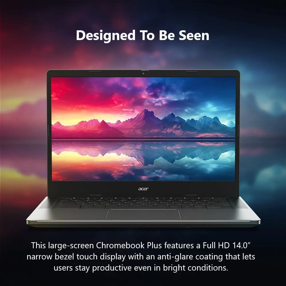 Acer Chromebook Plus 514 Laptop with Google AI – 14" Full HD 1920 x 1080 IPS Touch Display | Intel Core i3-N305 | 8GB LPDDR5 | 128GB SSD | Wi-Fi 6E | FHD Camera | Chrome OS | CB514-4HT-375Z